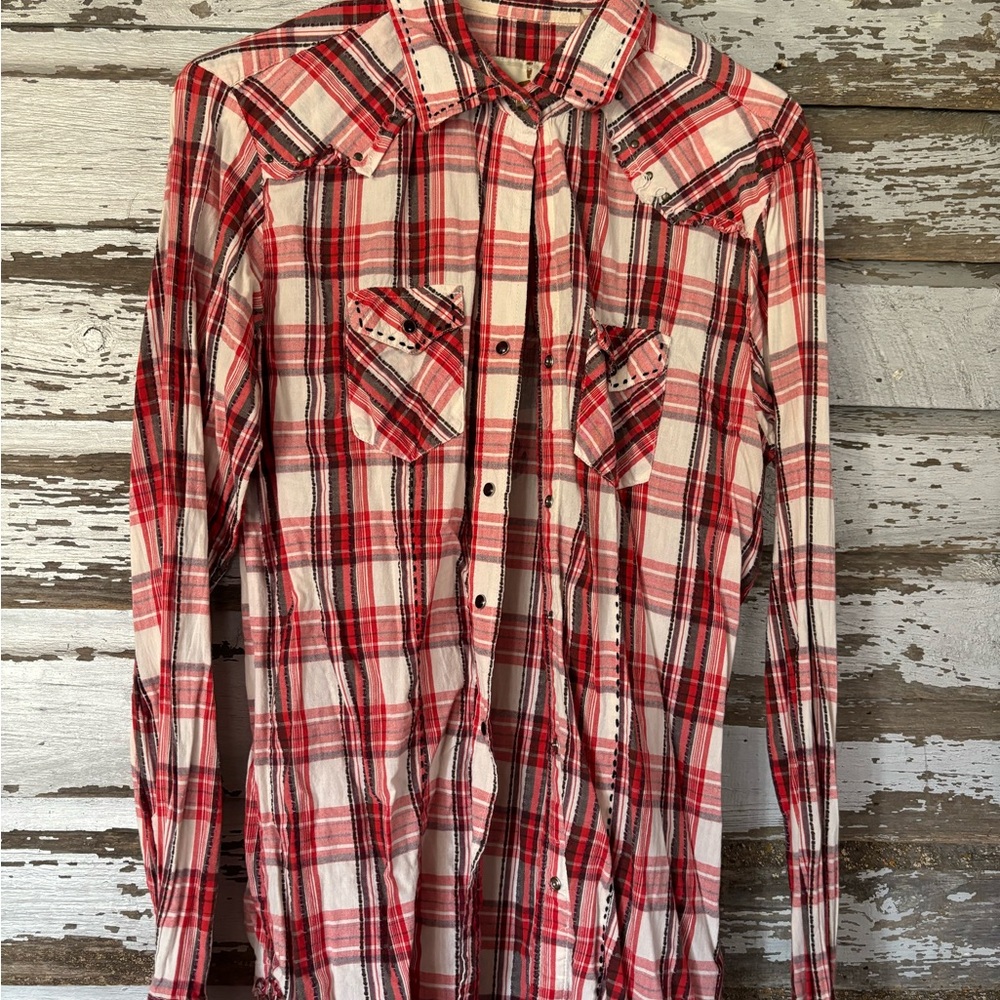 RU Cowgirl Red Plaid Pearl Snap Shirt